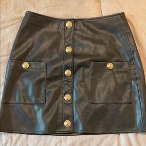 L'AGENCE Black Mini Skirt with Gold Accents